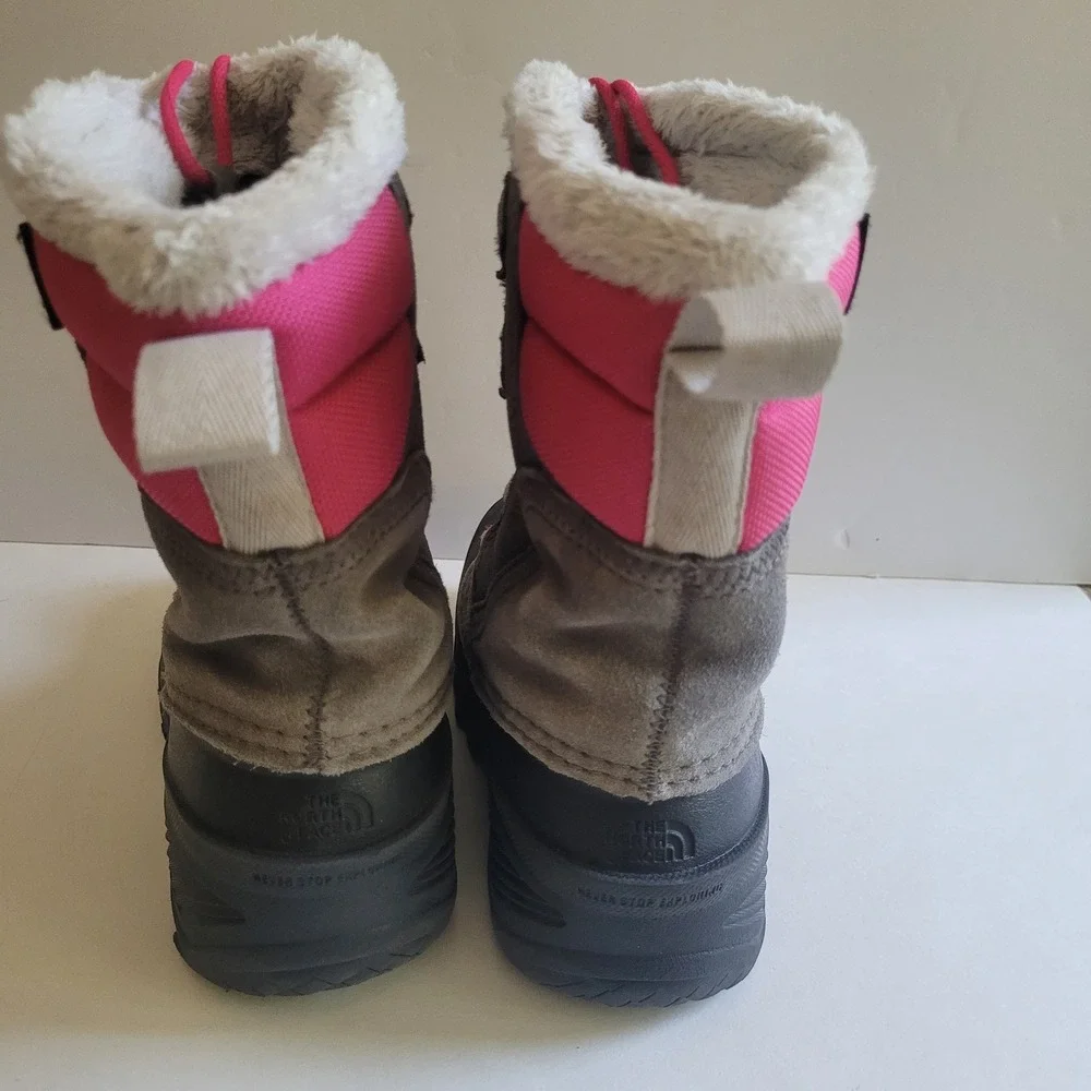 The‎ North Face Heat Seek 200 Waterproof Snow Boots Grey Pink Girls 13